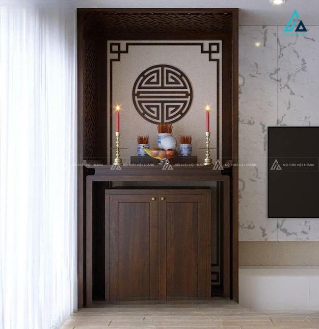 Mẫu Bàn Thờ Đứng Có Vách Ngăn Phân Chia Không Gian Trang Nghiêm 1