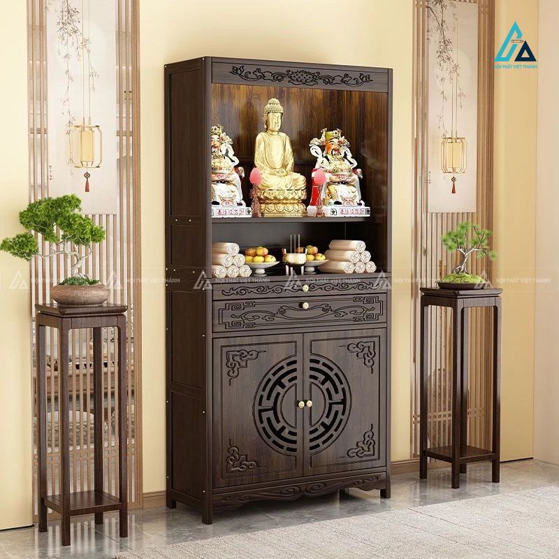 Bàn Thờ Đứng Gia Tiên Tích Hợp Tủ Đồ Chạm Khắc Tinh Xảo