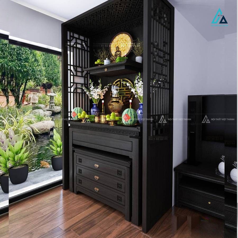 Bộ Bàn Thờ Đứng Nhị Cấp Thờ Phật Và Gia Tiên Kết Hợp Tủ Ngăn Kéo 1