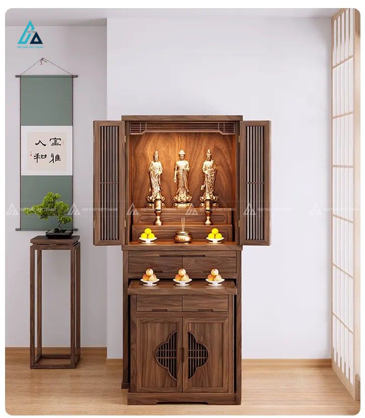 Bộ Tủ Thờ Đứng Gỗ Tự Nhiên Cao Cấp Có Cánh Đóng Trang Trọng