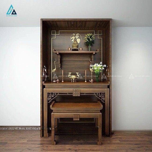 Mẫu Bàn Thờ Gia Tiên Kết Hợp Bàn Thờ Phật Treo Tường Đẳng Cấp