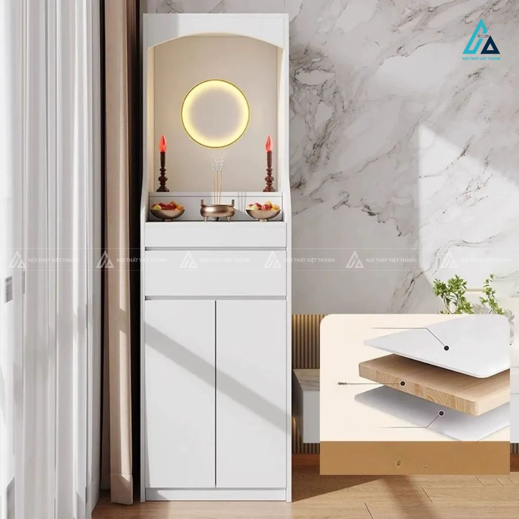 Bàn Thờ Phật Hiện Đại Dáng Cao Có Tủ Đựng Đồ Tiện Lợi