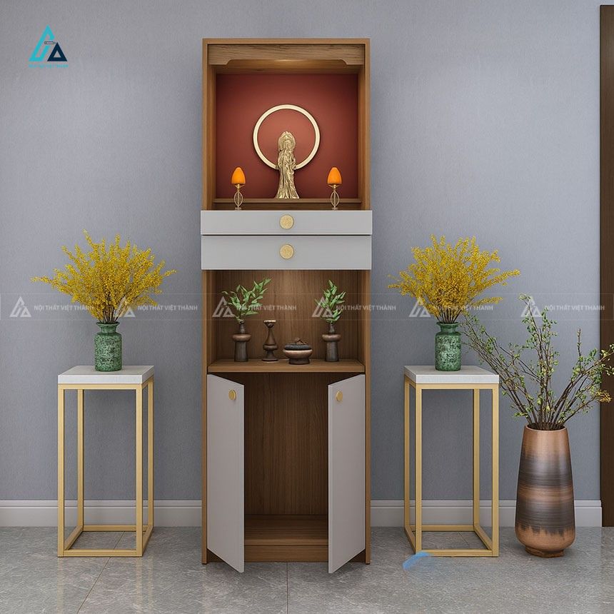 Mẫu Tủ Thờ Đứng Hiện Đại Phối Màu Tối Giản Cho Nhà Phố