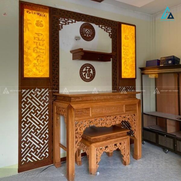 Bộ Bàn Thờ Đứng Chạm Khắc Tinh Xảo Kết Hợp Tranh Trúc Chỉ Đối Xứng 1
