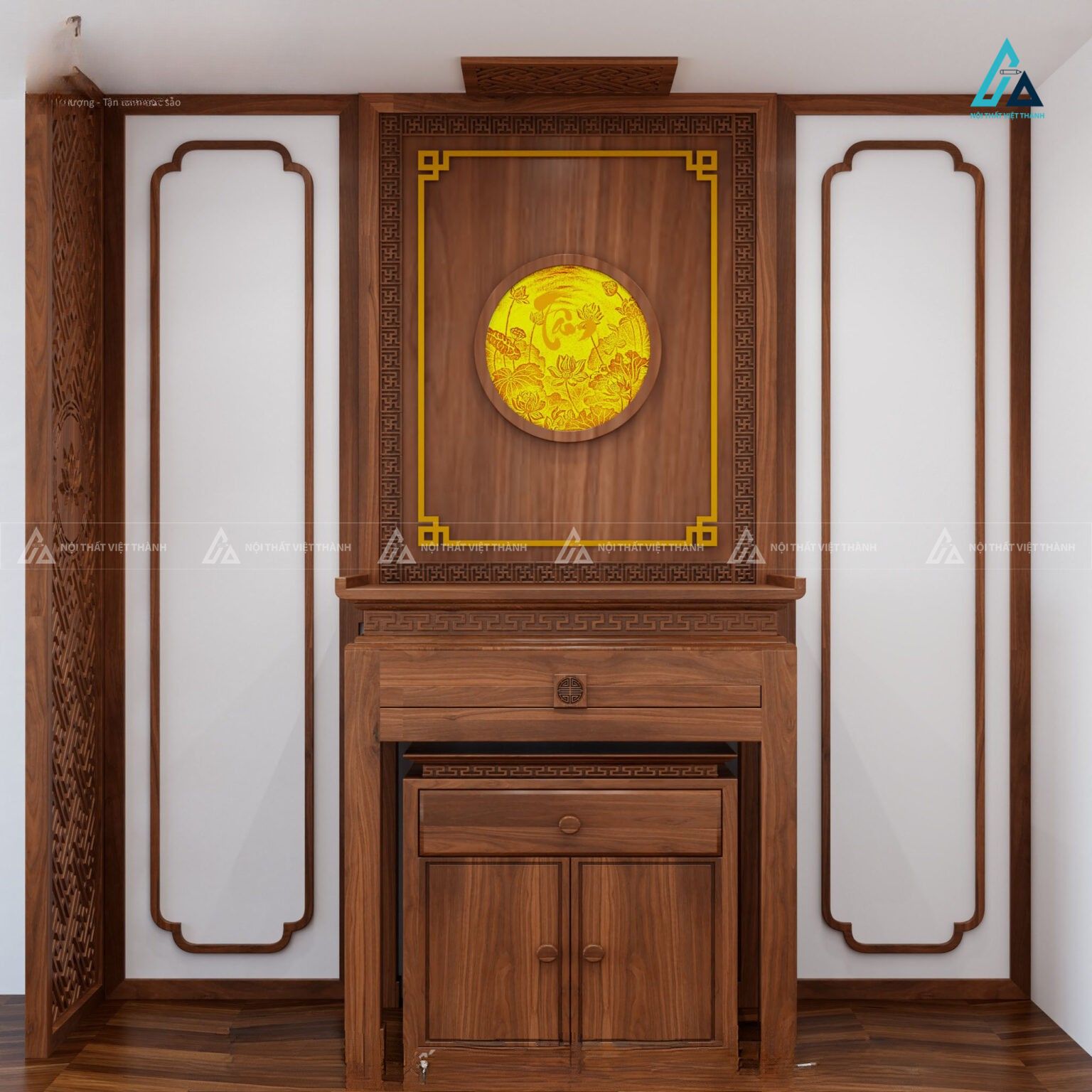 Bộ Bàn Thờ Đứng Chung Cư Hiện Đại Kết Hợp Vách Ngăn Trang Trọng