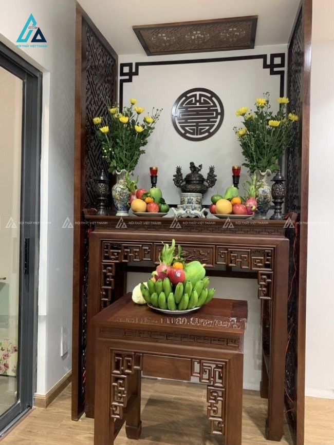 Mẫu Bàn Thờ Đứng Nhị Cấp Gỗ Tự Nhiên Thiết Kế Triện Tinh Xảo 1