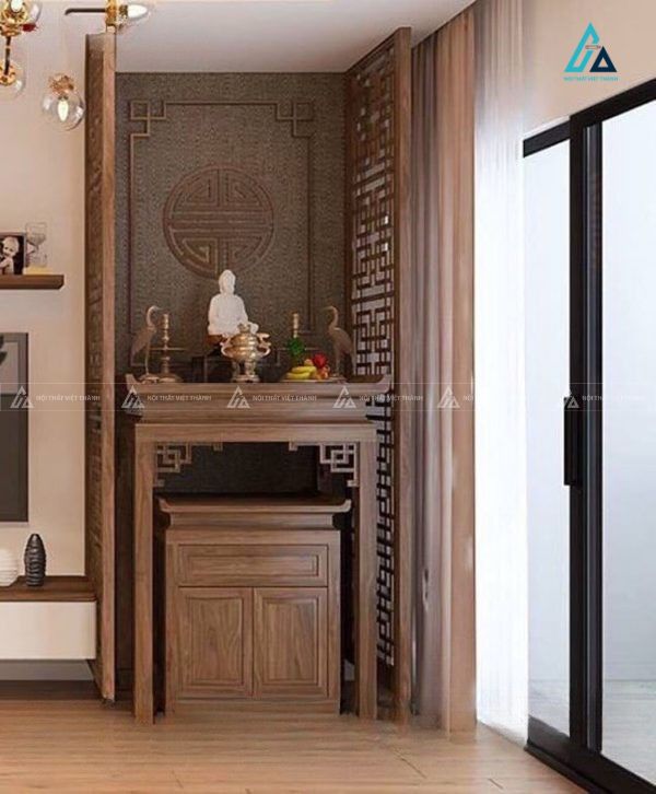 Mẫu Bàn Thờ Đứng Có Vách Ngăn Phân Chia Không Gian Trang Nghiêm