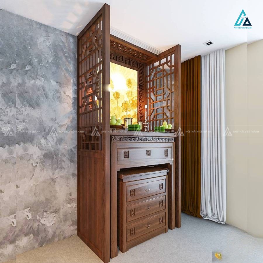 Bộ Bàn Thờ Đứng Chung Cư Hiện Đại Có Vách Ngăn Và Tủ Mâm Cúng 1