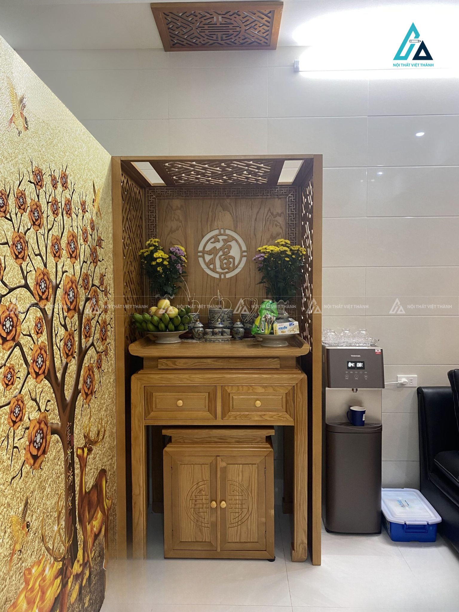 Bộ Bàn Thờ Đứng Có Ngăn Kéo Và Tủ Cơm Gỗ Tự Nhiên Cao Cấp