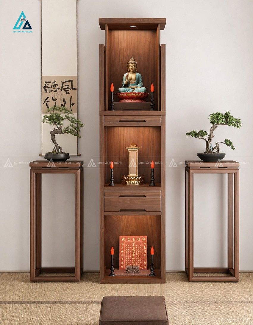 Tủ Thờ Đứng Gỗ Tự Nhiên 3 Tầng Thiết Kế Đứng Nhỏ Gọn Trang Nghiêm