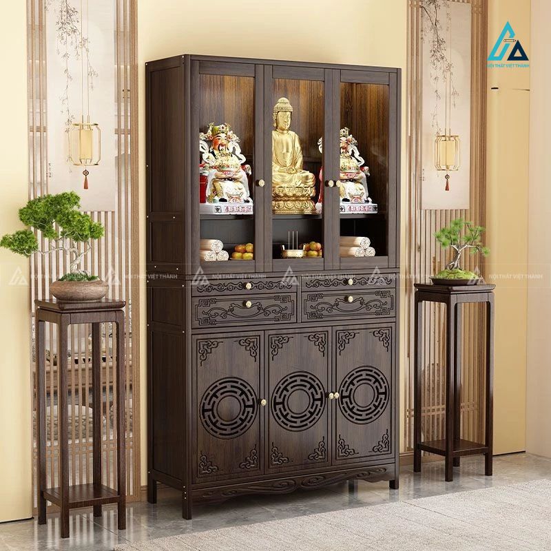 Bàn Thờ Đứng Gia Tiên Tích Hợp Tủ Đồ Chạm Khắc Tinh Xảo 1
