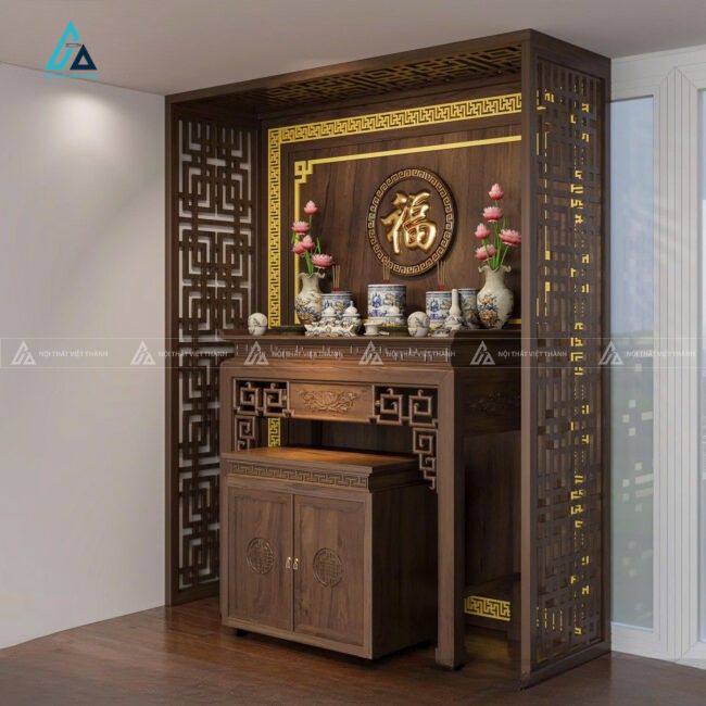 Mẫu Bàn Thờ Đứng Hiện Đại Chạm Khắc Hoa Sen Tinh Xảo 1