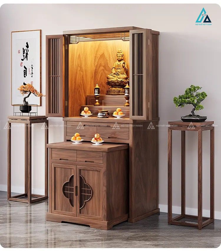 Bộ Tủ Thờ Đứng Gỗ Tự Nhiên Cao Cấp Có Cánh Đóng Trang Trọng 1