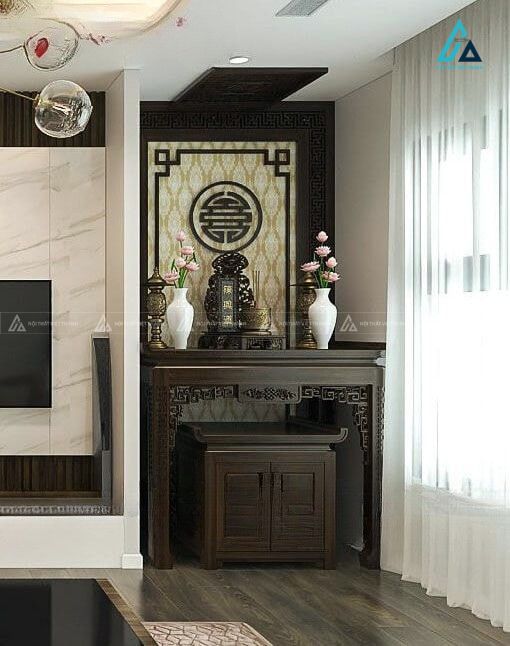 Mẫu Bàn Thờ Đứng Gỗ Tự Nhiên Thiết Kế Nhị Cấp Sang Trọng Cho Chung Cư 1