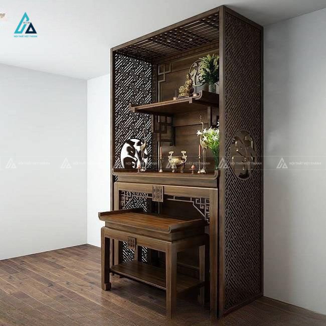 Mẫu Bàn Thờ Đứng Tam Cấp Hiện Đại Kết Hợp Vách Ngăn Trang Nghiêm 1