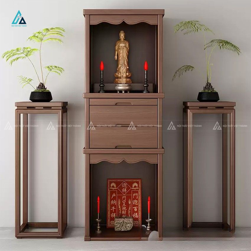 Tủ Thờ Đứng Gỗ Sồi Hiện Đại Thiết Kế Nhị Cấp Thông Minh