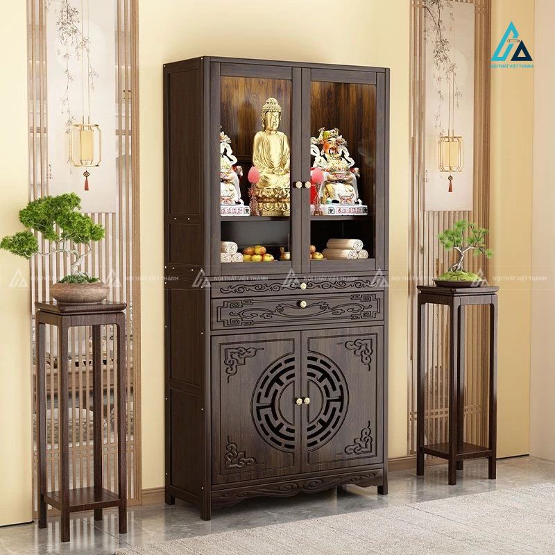 Bàn Thờ Đứng Gia Tiên Tích Hợp Tủ Đồ Chạm Khắc Tinh Xảo 2