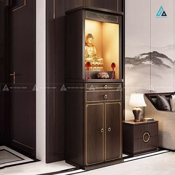 Mẫu Tủ Thờ Chung Cư Hiện Đại Gỗ Tự Nhiên Tích Hợp Đèn Led 2