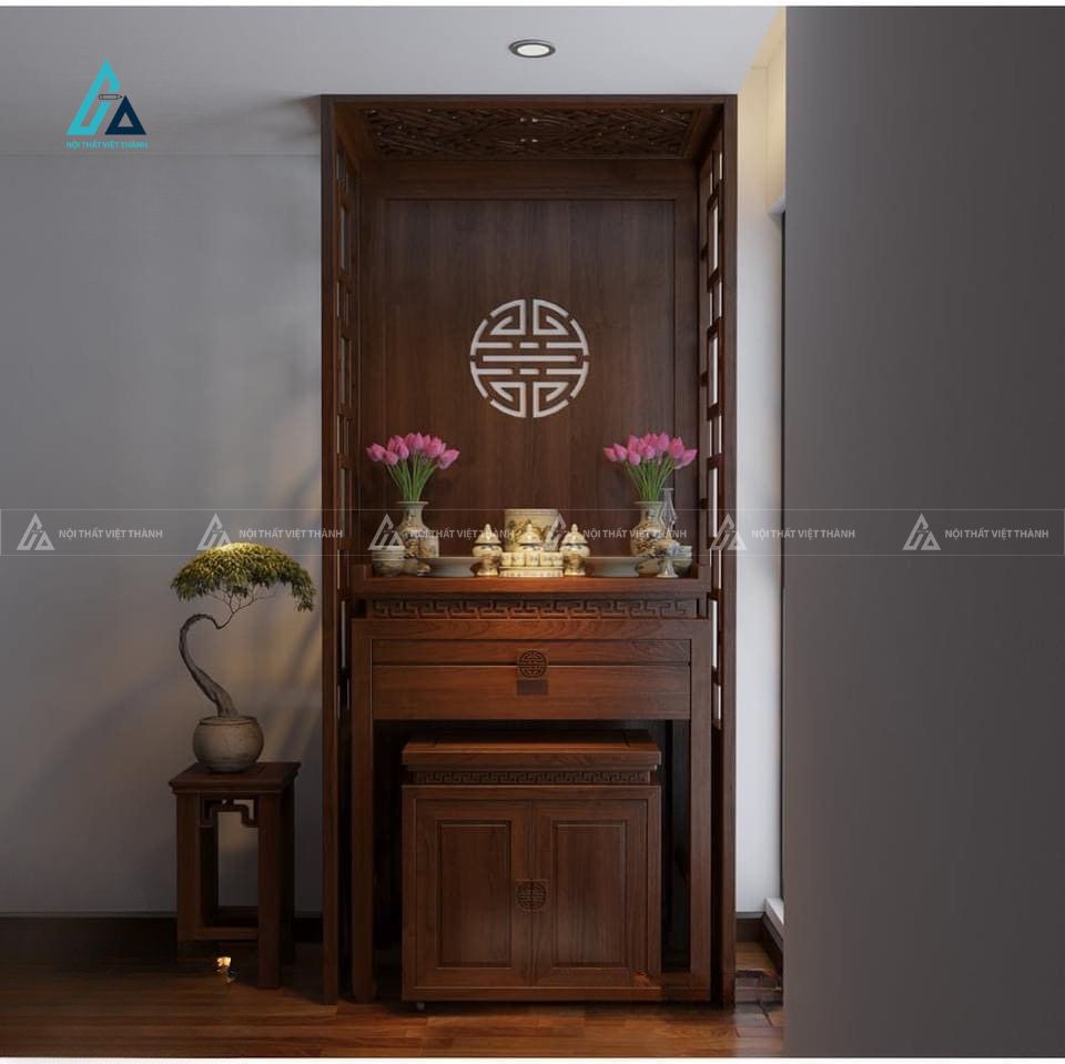 Bộ Bàn Thờ Đứng Chung Cư Hiện Đại Kèm Tủ Cơm Gỗ Tự Nhiên