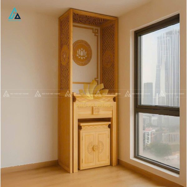 Mẫu Bàn Thờ Đứng Chung Cư Có Vách Ngăn Hoa Sen Trang Nghiêm 2