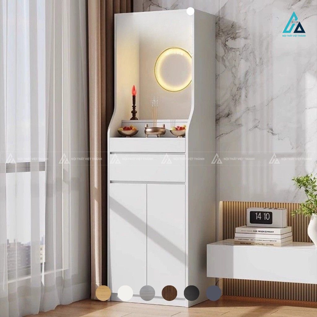 Bàn Thờ Phật Hiện Đại Dáng Cao Có Tủ Đựng Đồ Tiện Lợi 1