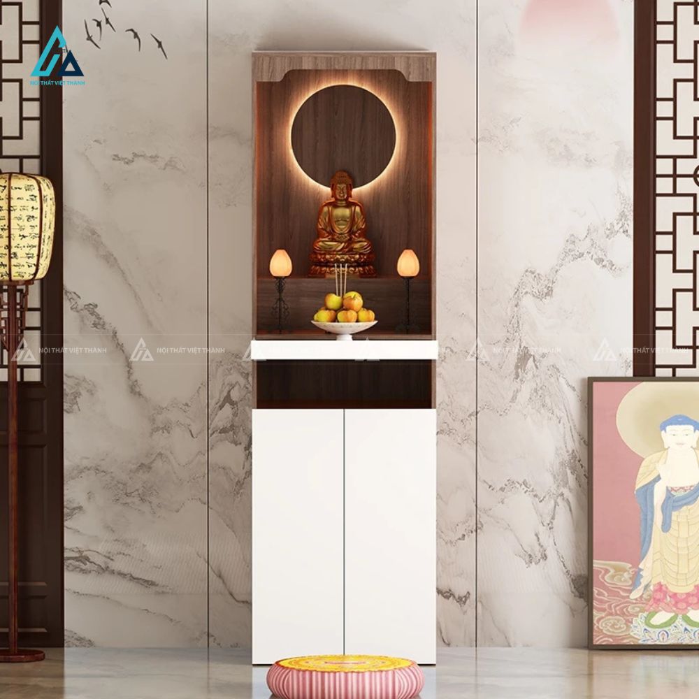 Tủ Thờ Đứng Chung Cư Hiện Đại Có Đèn LED Và Ngăn Kéo Tiện Lợi