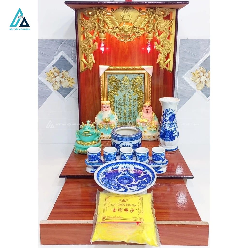 Bàn Thờ Thần Tài Mái Bằng Chạm Rồng Nổi Tích Hợp Ngăn Kéo 1