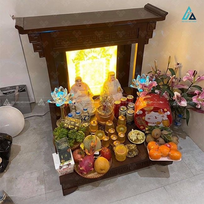 Bàn Thờ Thần Tài Tích Hợp Tranh Điện Đèn Hào Quang Sang Trọng 1