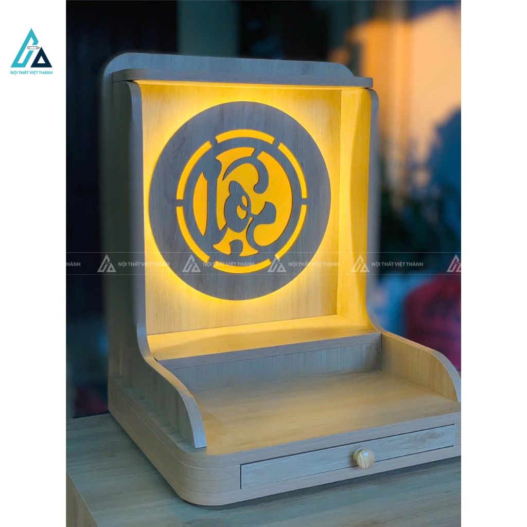 Bàn Thờ Thần Tài Mini Hiện Đại Hào Quang Chữ Lộc Có Đèn Led 1