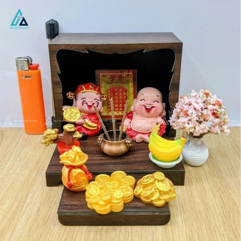 Bàn Thờ Thần Tài Thổ Địa Mini Để Bàn Trang Trí Tài Lộc 1