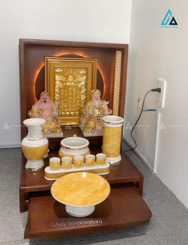 Bàn Thờ Thần Tài Phong Mây Có Hào Quang Gỗ Tự Nhiên Hiện Đại 1