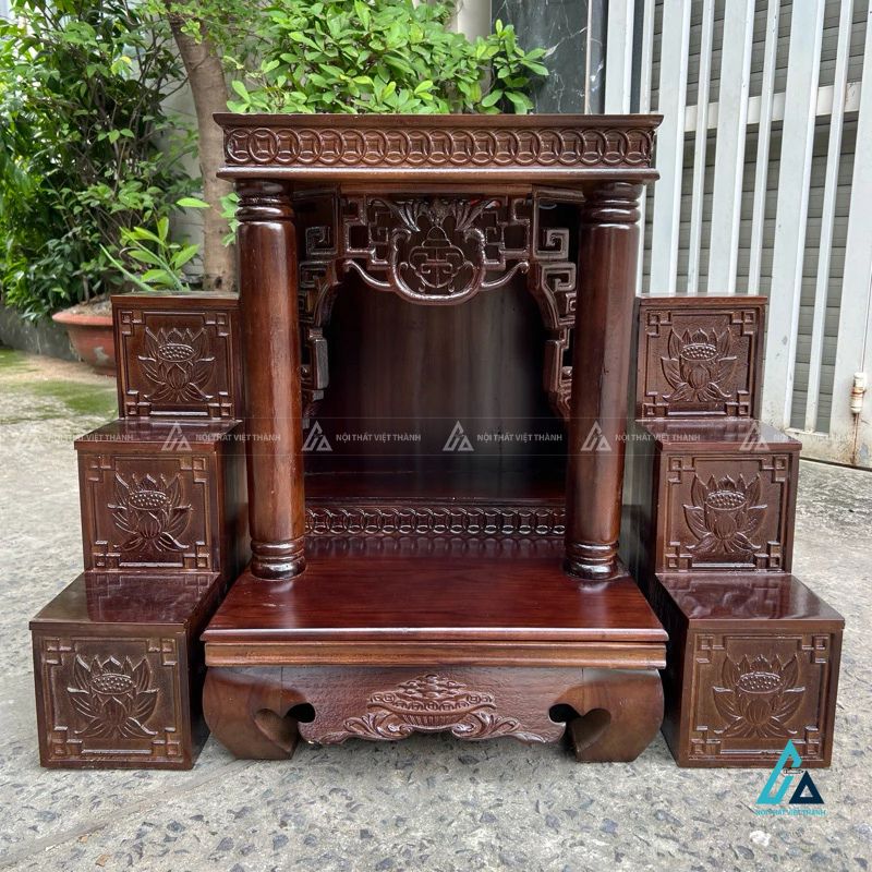 Bàn Thờ Thần Tài Cột Tròn Trơn Tích Hợp Bục Tam Cấp Hoa Sen