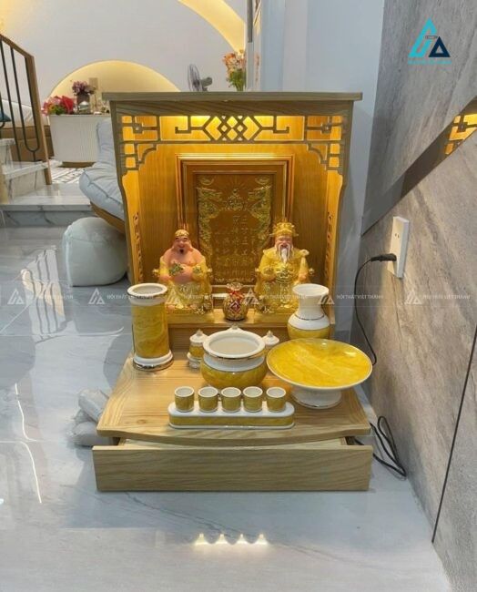 Bàn Thờ Thần Tài Mái Bằng Hiện Đại Chạm Lộng Hoa Văn Tinh Xảo
