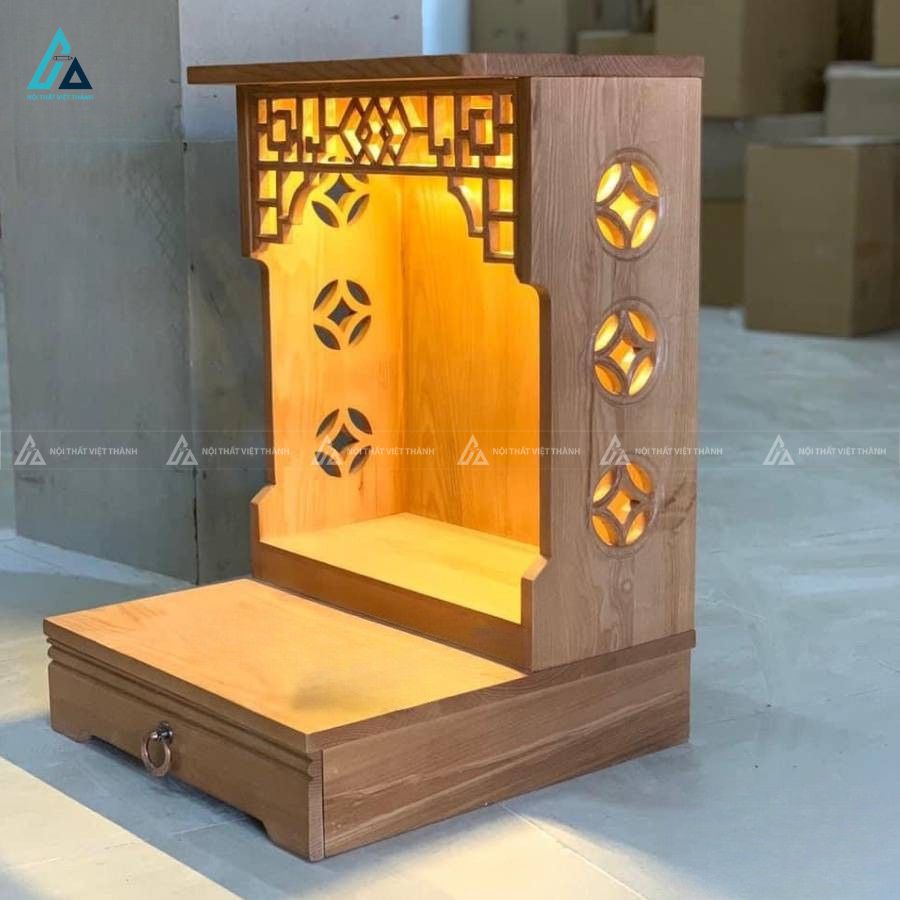 Mẫu Bàn Thờ Thần Tài Vách Ngăn Kim Tiền Tích Hợp Đèn Led 1