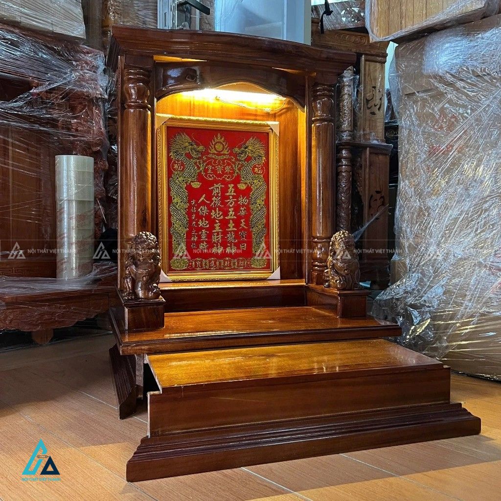 Bàn Thờ Thần Tài Cặp Lân Chầu Uy Nghiêm Tích Hợp Ngăn Kéo Lớn