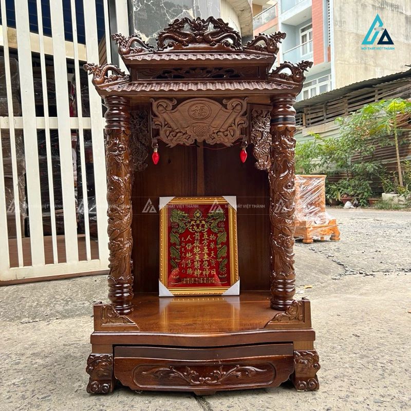 Bàn Thờ Thần Tài Mái Chùa 2 Tầng Gỗ Tự Nhiên Chạm Rồng Uy Nghi 1