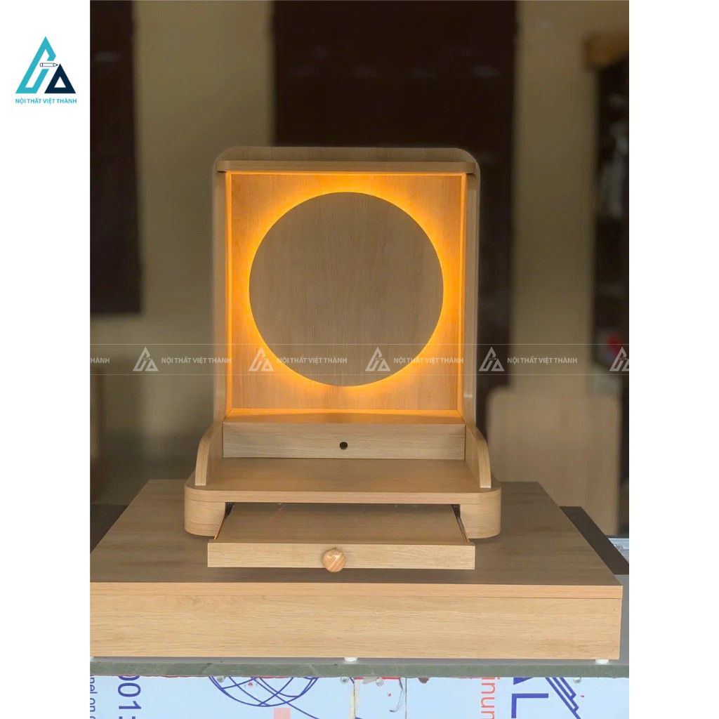 Bàn Thờ Thần Tài Mái Bằng Hiện Đại Đèn Led Hào Quang Tỏa Sáng
