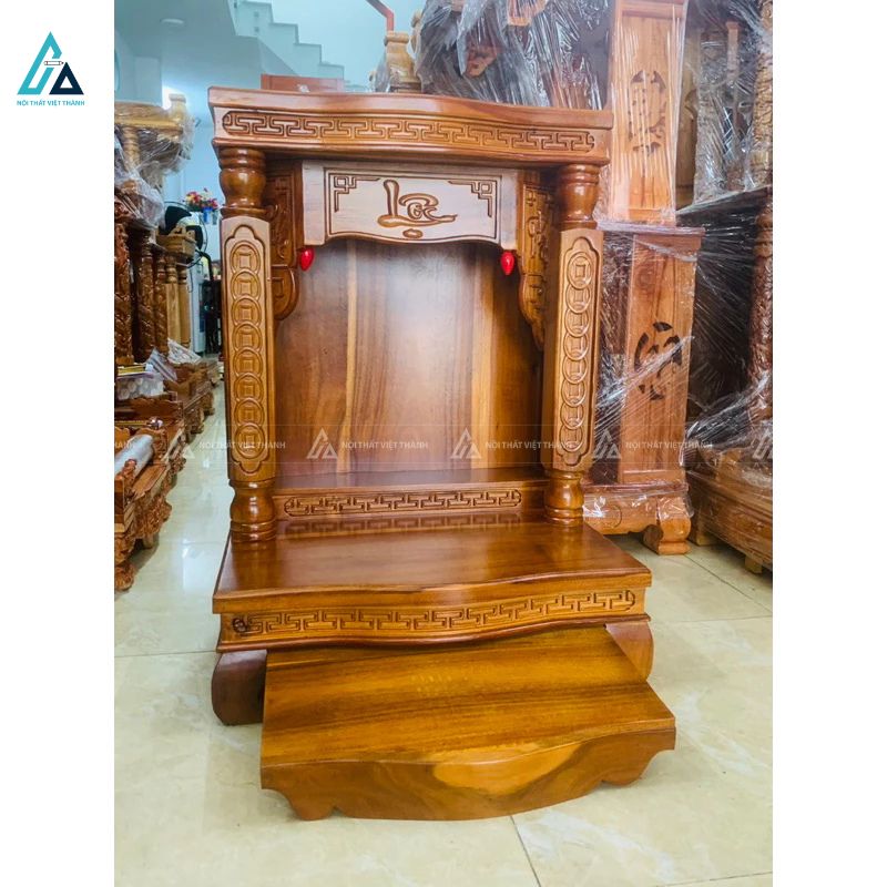 Bàn Thờ Thần Tài Cột Tròn Chạm Chữ Lộc Và Ngăn Kéo Rộng 1