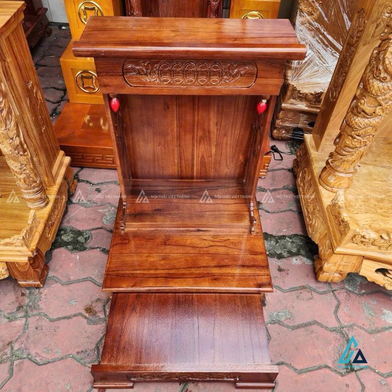 Bàn Thờ Thần Tài Gỗ Tự Nhiên Chạm Đồng Tiền Tài Lộc 1