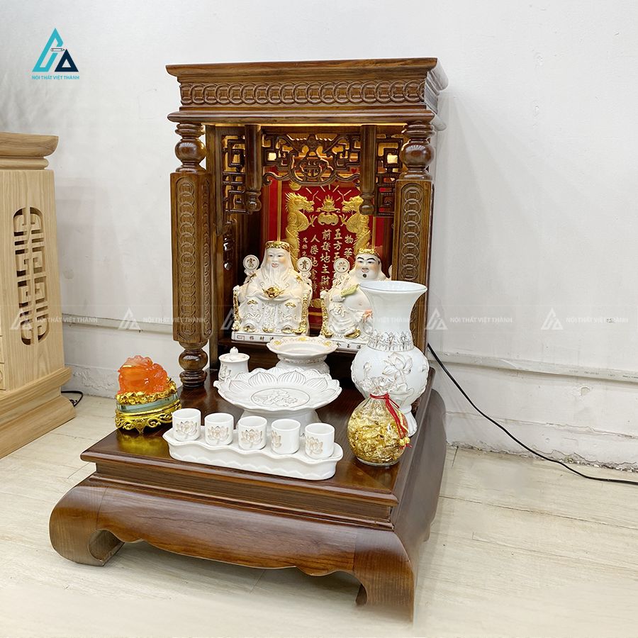 Bàn Thờ Thần Tài Gỗ Sồi Cao Cấp Mái Bằng Vân Gỗ Tự Nhiên 1