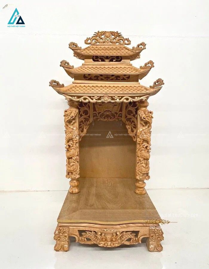 Bàn Thờ Thần Tài Mái Chùa Ba Tầng Chạm Khắc Rồng Phượng Uy Nghi