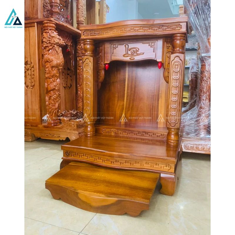 Bàn Thờ Thần Tài Cột Tròn Chạm Chữ Lộc Và Ngăn Kéo Rộng 2