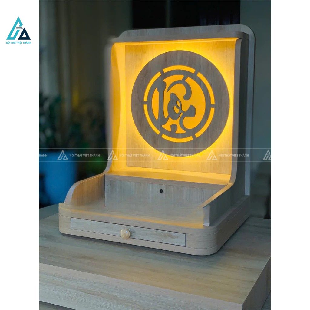 Bàn Thờ Thần Tài Mini Hiện Đại Hào Quang Chữ Lộc Có Đèn Led 2