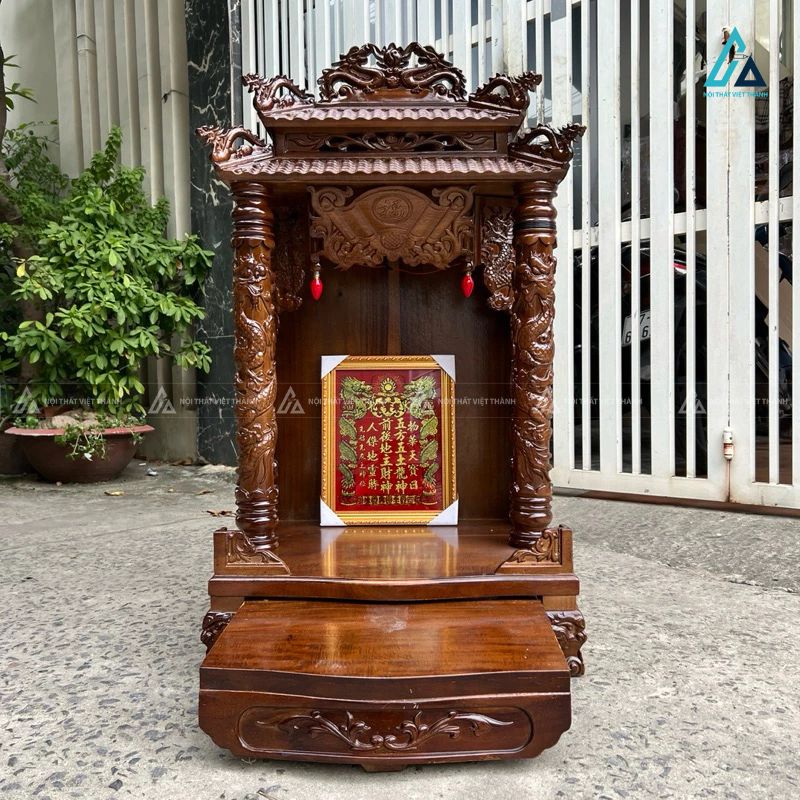 Bàn Thờ Thần Tài Mái Chùa 2 Tầng Gỗ Tự Nhiên Chạm Rồng Uy Nghi