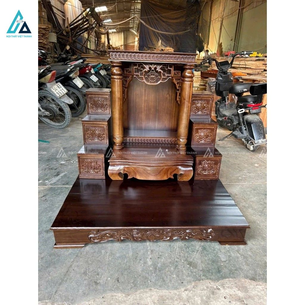 Bàn Thờ Thần Tài Cột Tròn Trơn Tích Hợp Bục Tam Cấp Hoa Sen 1