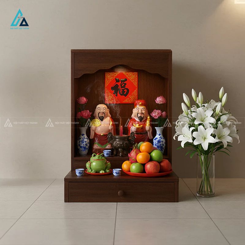 Bàn Thờ Thần Tài Thổ Địa Mái Bằng Hiện Đại Tích Hợp Ngăn Kéo 2