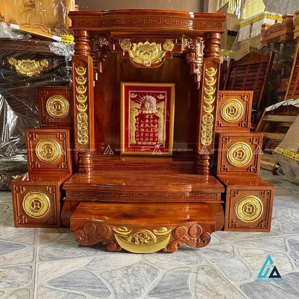 Bàn Thờ Thần Tài Dát Vàng Thủ Công Chạm Thỏi Vàng Tài Lộc