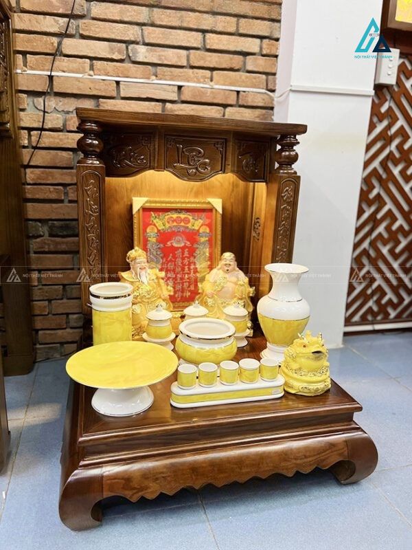 Bàn Thờ Thần Tài Mái Bằng Gỗ Tự Nhiên Vân Sáng Hiện Đại