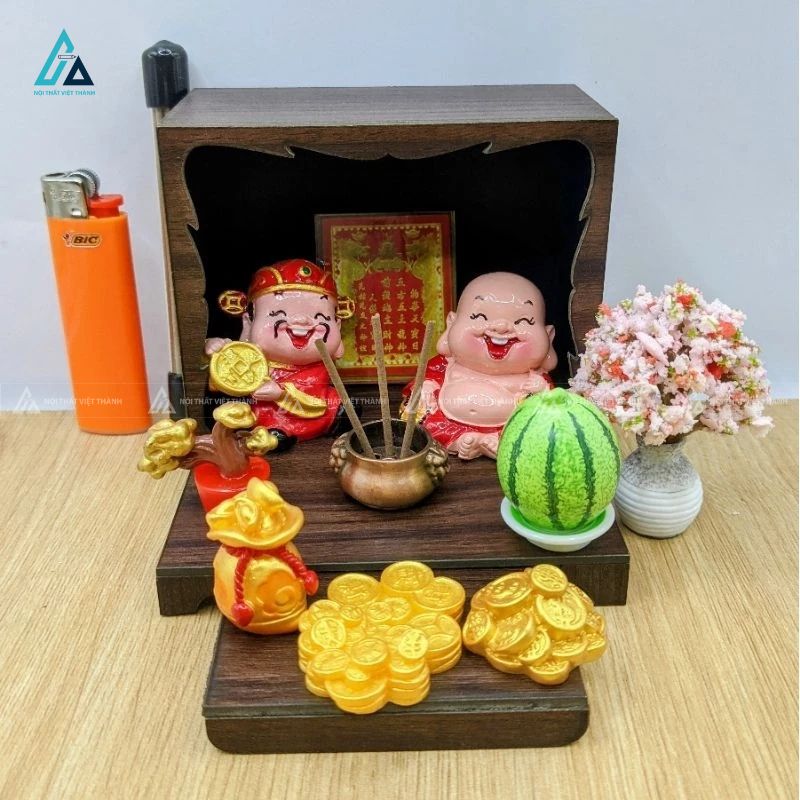 Bàn Thờ Thần Tài Thổ Địa Mini Để Bàn Trang Trí Tài Lộc