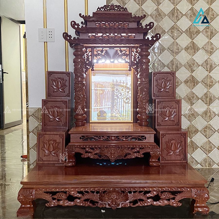Bàn Thờ Thần Tài Mái Chùa Ba Tầng Cột Rồng Cuốn Uy Nghiêm 2